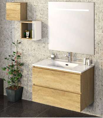 Badmeubel Sepia 80 cm naturel houtkleur met 2 soft close lades inclusief spiegel