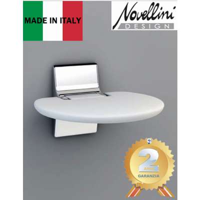 Douchezitje Novellini Round opklapbaar, wit, frame verchroomd metaal